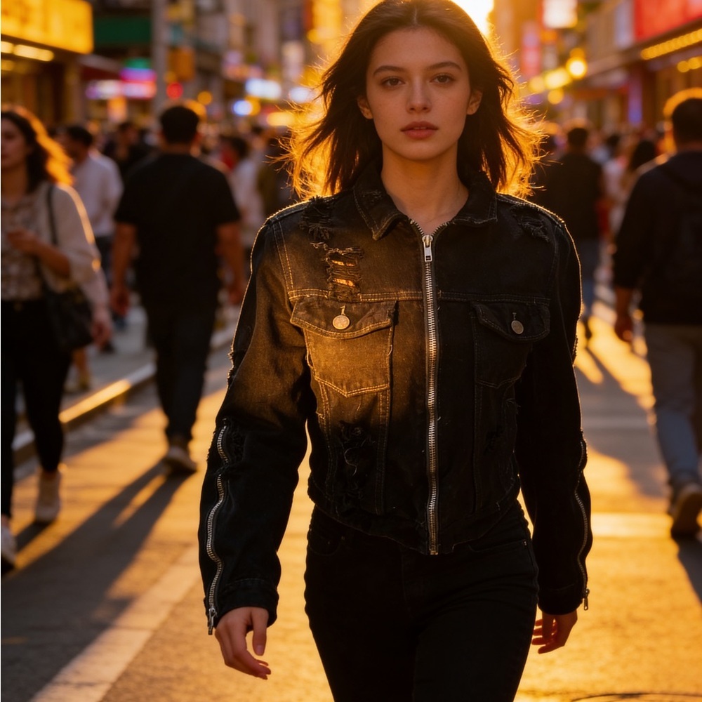 CARMAR Distressed Black Denim Moto Jacket - Picture 9 of 13
